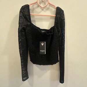 GUESS Black Lace Sleeve Long Sleeve Going Out Top